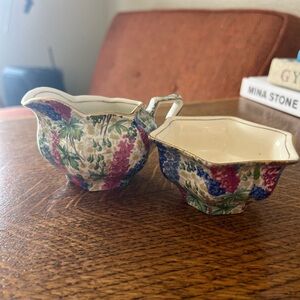 Vintage Royal Winton Grimwades Delphinium Creamer and Open Sugar Bowl